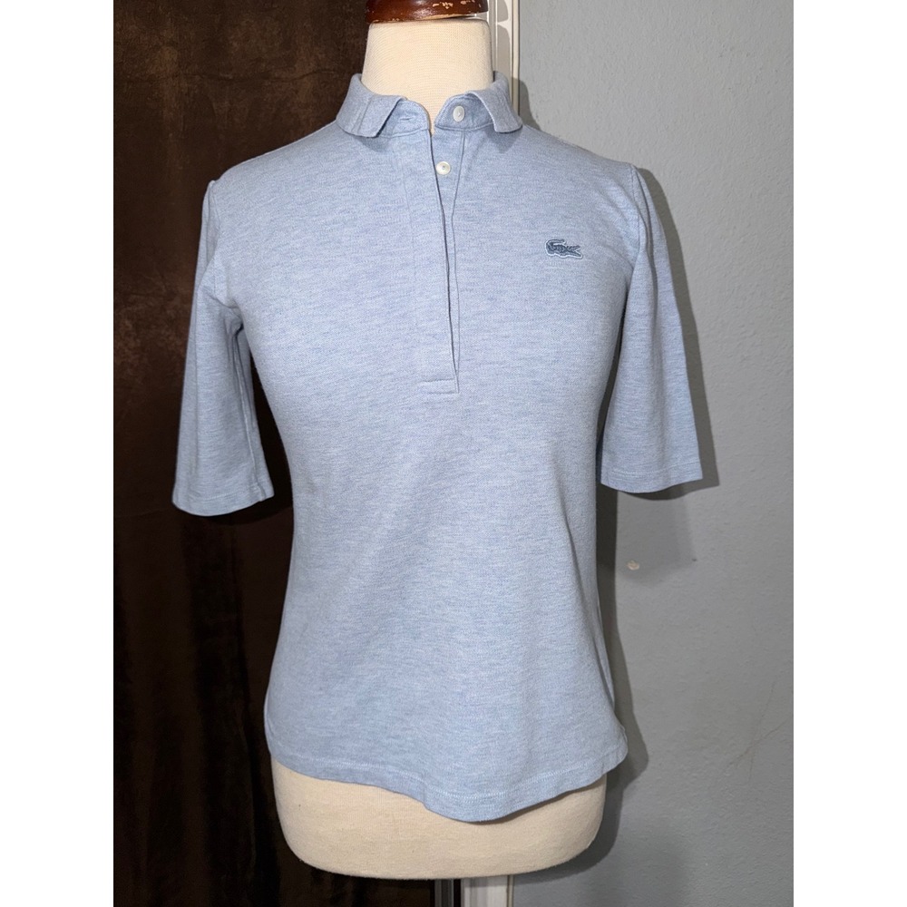 Lacoste Women Slim Fit Polo Pique Shirt Size 36 US 4 Light Blue Heathered Cotton